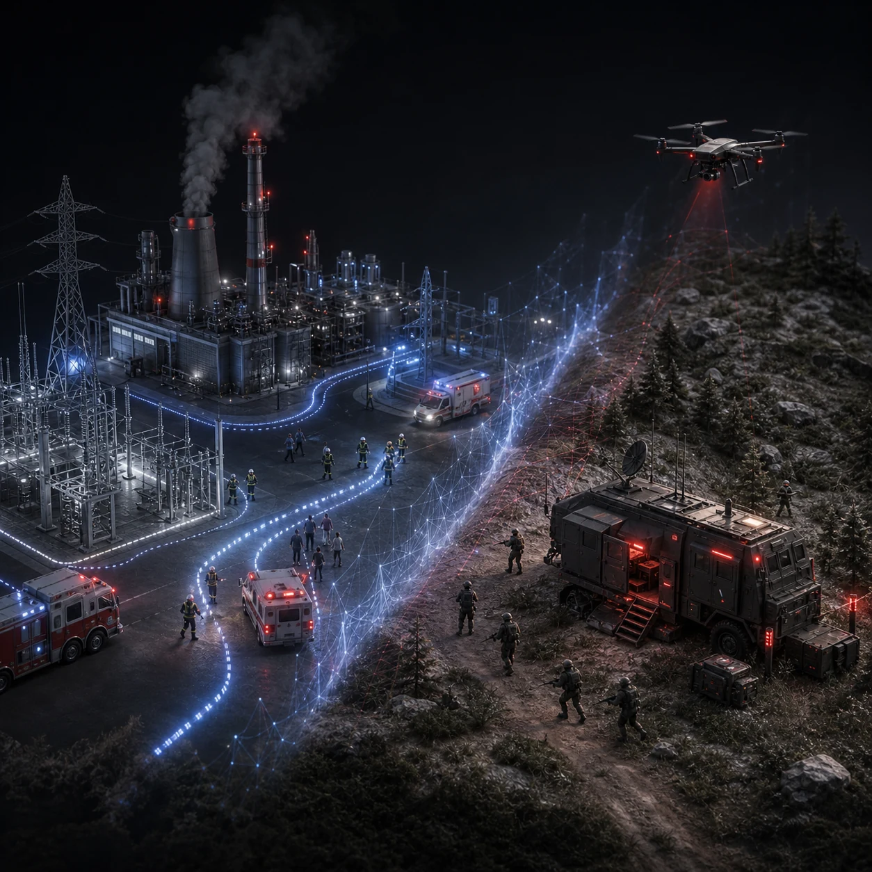 3D view of connected civilian and defence-aligned operational applications